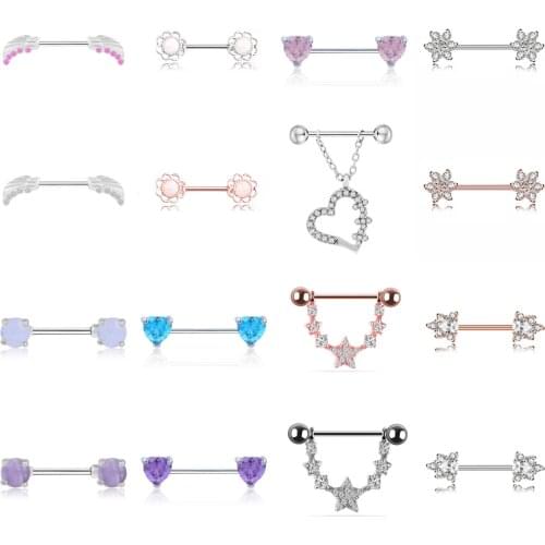 2PCS/1PCS Crystal Heart Nipple Ring Barbell Nipple Piercing Mamilo Sexy Women Nipple Rings Cover Pircing Body Jewelry