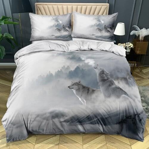 3D Quilt Covers Set White Comforter Cases Pillow Shames Sets Twin King Queen Double Single Size Wolf Custom Design Bedclothes