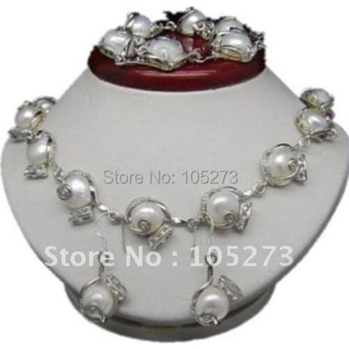 Pearl Jewelry Set AA 11-12MM White Color Genuine Freshwater Pearl Necklace Bracelet Earring wholesale new free shipping