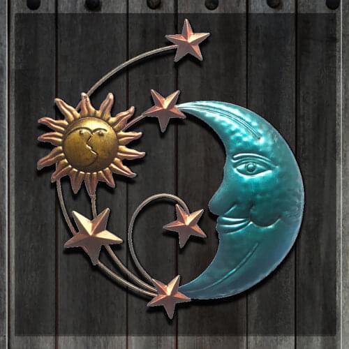 Wrought Iron Metal Wall Art Decoration Creative Sun Moon Statue Hanging Ornaments Decor for Home Living Room Garden exceptional