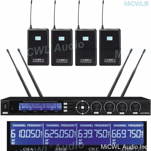 MiCWL Audio Wireless Microphone System UHF 4 Belt Boday 4 Lavalier 4 Headset Microphones Karaoke Speech Sing system Adjustable