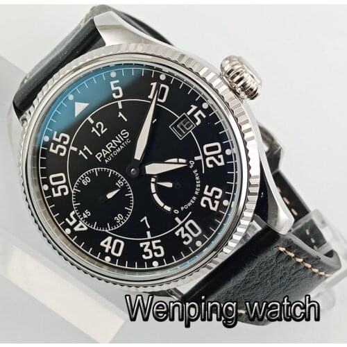 Fashion Classic Parnis Brands Watch ST2530 Man Power Reserve Mechanical Watch Leather Waterproof Pilot Automatic Watch for Men