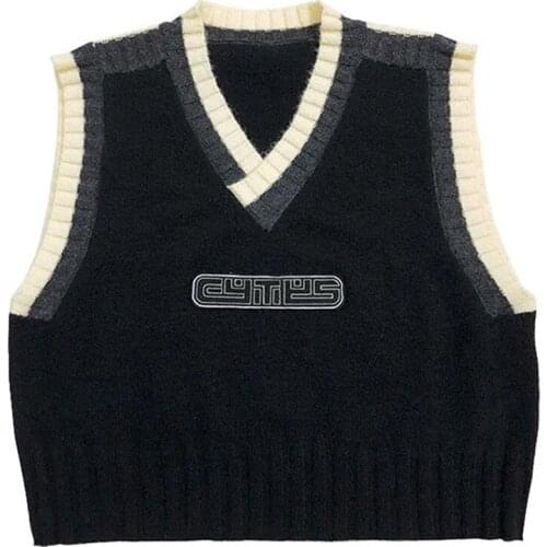 Fashion Preppy Style Oversized Knitted Vest Top 90s Women Vintage Sleeveless Sweater Tank Tops Chic Street Y2k Egirls Waistcoat