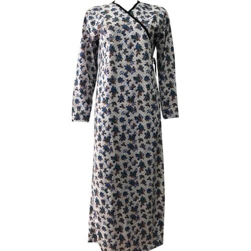 Prayer Gown With Pockets Slim Blue Green Flower Pattern Gusset Model Women Clothing Muslim fashion Women Prayer Gown