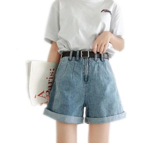 2018 New Spring Summer Women Fashion Denim Shorts Female Harem Shorts High Waist Female With Belt Shorts Denim High Quality Q367