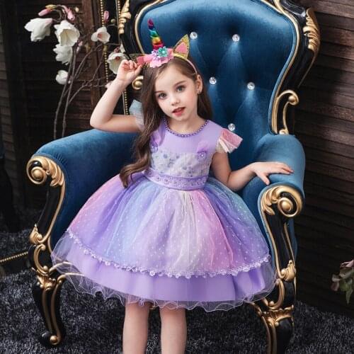 New Girls Dress 2Pcs Kids Dresses For Girl Unicorn Party Dress Christmas Carnival Costume Child Princess Dress 2 3 4 5 Year