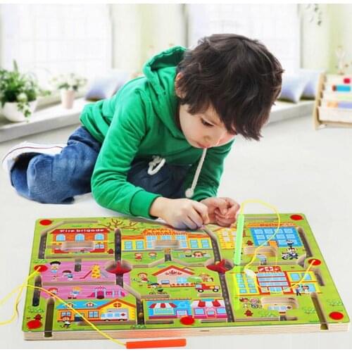 New Arrival Children Wooden Puzzle Magnet Beads Slot Maze Board Game Educational Toys Learning Intelligence Game For Kids