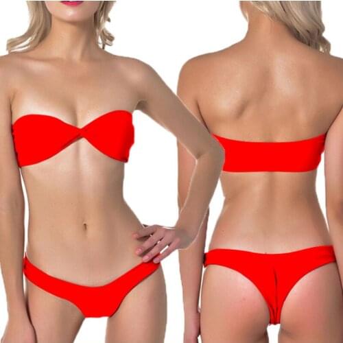 New Women Bikini Set Bandage Bandeau Swimwear Swimsuit Push Up Padded Solid Color Ladies 2 Pieces Bathing Suit Beachwear