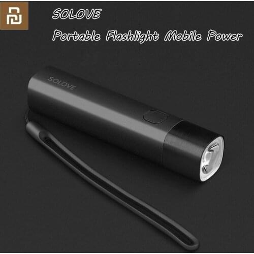 Original Youpin SOLOVE Portable Flashlight Mobile Power USB Rechargeable Brightness EDC Flashlight 3000mAh LED Torch for Bike