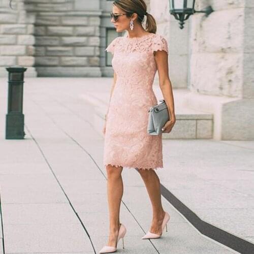 Mother Of The Bride Dresses groom gift Knee Length Short Lace Short Sleeves Woman Formal Wedding Party Gowns madrinha