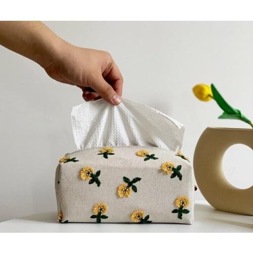 Simple Cotton Linen Tissue Box Rectangle Paper Towel Holder Desktop Napkin Storage Container Kitchen Tissue Tray For Home Office