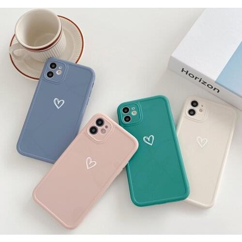 LACK Simple Cute Love Heart Phone Case For iPhone 11 Pro Max X XS XR 7 8 Plus 12 Smooth Jelly color Silicone Couples Back Cover
