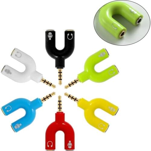 3.5mm Splitter Stereo Plug U shaped Stereo Audio Mic & Headphone Earphone Splitter Adapters for Mobile Phone Tablet PC Notebook