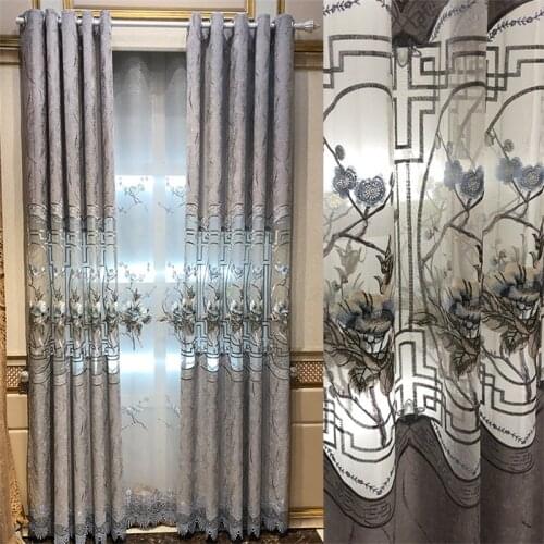 Luxury Chinese Half-Shading Curtains Elegant Embroidered Curtain Fabrics For Living Room Bedroom Window Treatments Tulle AG430#4