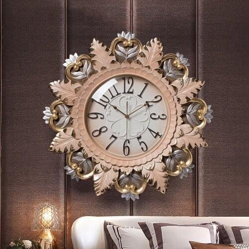 Luxury Europe Resin Embossed Wall Clock Creative Home Wall Hanging Mute Clock Personality Crafts Art Decoration 3D Wall Ornament