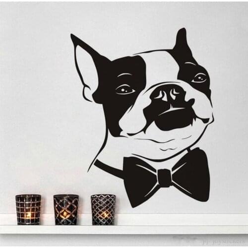 Boston Terrier Dog Removable Wall Stickers Cute Animal Funny Bow Tie Art Wall Sticker Vinyl Wall Decal For Kids Rooms joy748