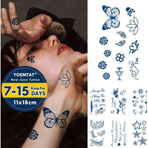 Juice Lasting Ink Tattoos Body Art Waterproof Temporary Tattoo Sticker Little Cute Skull Tatoo Arm Fake Love Rose Tatto Women