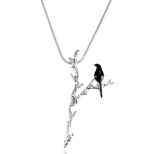 Unique Black Bird on Y-shaped Branch Pendant Necklace for Women Lovely Animal Jewelry Snake Chain Unique Bird Necklace 13