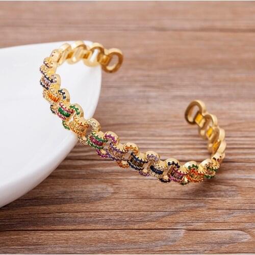 High Quality Rhinestone Chain Women Cuffs and Bracelets Colorful Crystal Copper Fashion Charms Bangles Party Wedding Jewelry