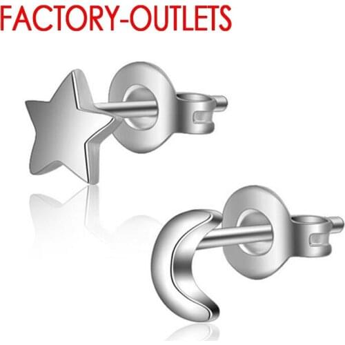 Newest Design Star & Moon Shape Bridal Earrings Genuine 925 Sterling Silver Stud Earrings Fashion Jewelry For Women