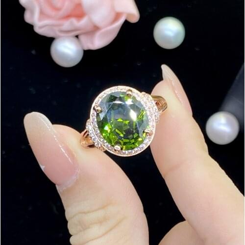 925 New Product Elegance Temperament Oval Ring Simulation Emerald Tourmaline Rose Gold Plated Adjustable Ring For Women Jewelry