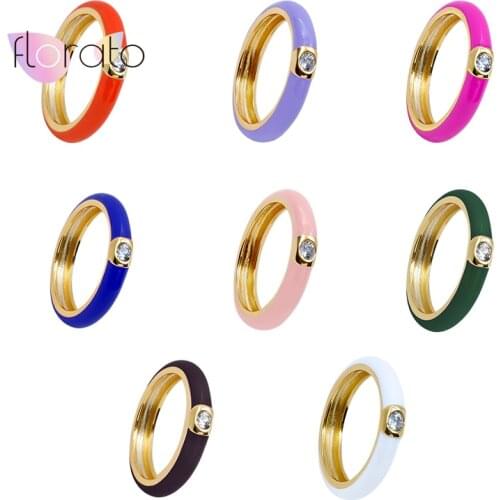 8 Colors Simple Style Enamel Rings For Women Paved With Shiny Cubic Zirconia Ring Fashion Wedding Engagement Rings Jewelry