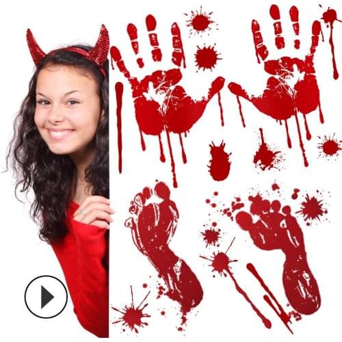 Spooky Halloween DIY Window Wall Sticker Kids Bloody Hand Footprint Holiday Decoration Family Party Supply Horror Haunted House