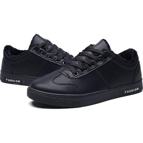 Winter Plus Velvet Men Shoes Casual Leather Flat Shoes Lace-up Low Top White Male Sneakers tenis masculino adulto Shoes NanX71