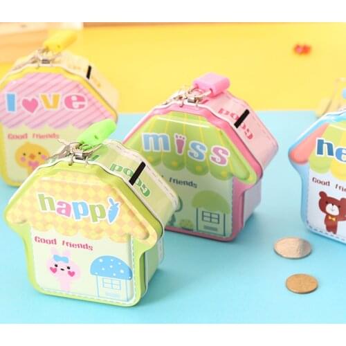 1Pc House Shape Coin Storage Box Child Piggy Bank Metal Money Box with Lock and Key Money Safe Birthday Gifts for Kid Girls Boys