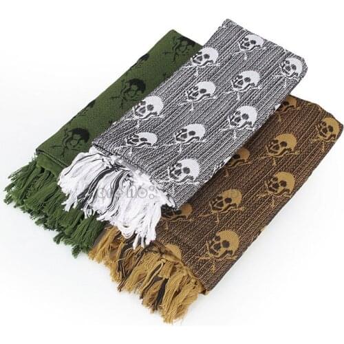 100% Cotton Military Shemagh Scarf Tactical Desert Skull Scarf Wrap Arab Tessel Shawl Keffiyeh Skull Pattern 110 * 110