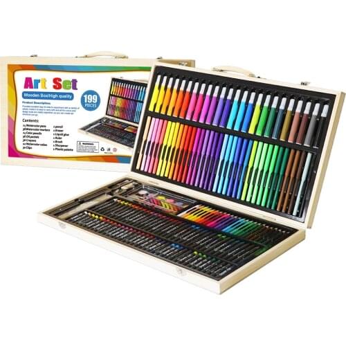 199 Piecs Art Tools Painting Set for Kids Children Drawing Water Color Pen Crayons Oil pastels for Kids with Wooden Case
