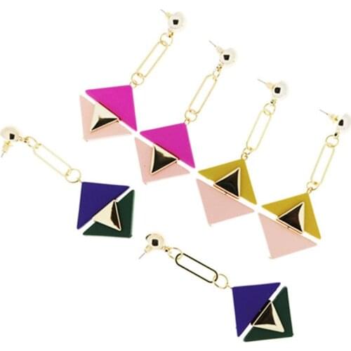 2018 New Unique Design Simple Alloy Resin Geometric Triangle Pendant Statement Earrings Women Fashion Long Style Charm Brincos