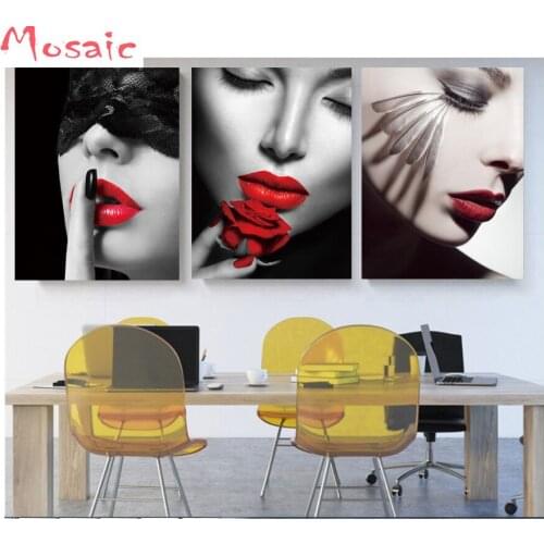 3pcs/set 5D DIY Diamond Painting"Vogue Sexy Girl Red Lips "Full Square drill Diamond Embroidery Cross Stitch Mosaic painting