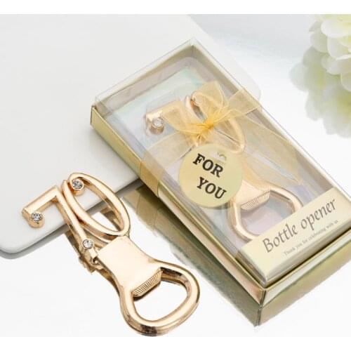 50PCS Gold 70 Number Bottle Opener Anniversary Party Favors Birthday Keepsake Event Giveaway Table Decors Beer Bottle Opener SN