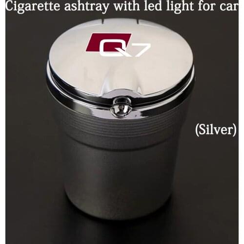Accessories car ashtray with blue LED Night Light, a variety of metal style logo Suitable for Audi Q7