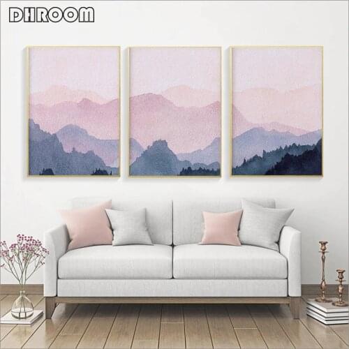 Watercolor Wall Art Mountain Posters and Prints Scandinavian Art Canvas Painting Minimalist Modern Wall Pictures for Living Room