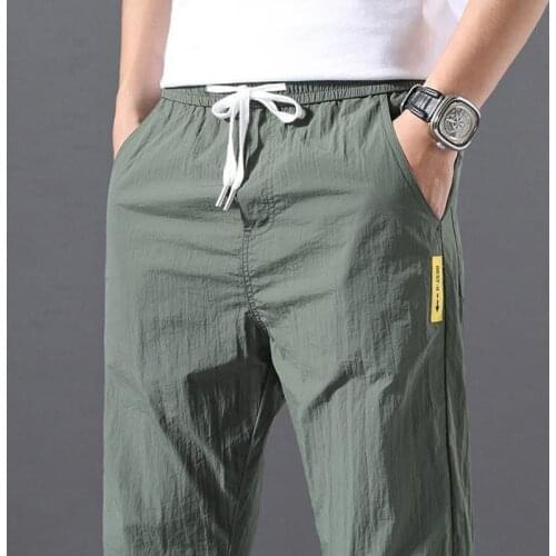 2021 Summer Men Pants Sports Outdoor Casual Trousers Solid Color Elastic Waist Lightweight Comfortable Male Long Pants Plus Size