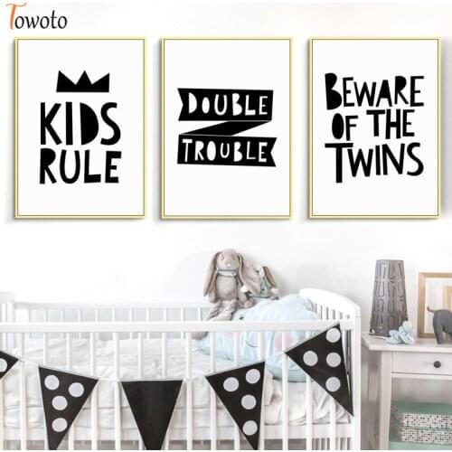 Black and White Canvas Painting Nursery Wall Art Quote Poster Print Kids Bedroom Decorative Wall Pictures Twins Baby Gift