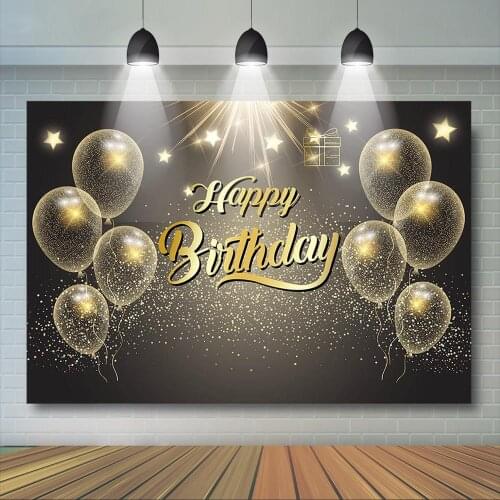 Black and Gold Backdrop Adults Birthday Party Banner Gold Balloon Star Background 30th 40th 50th 60th 70th Birthday Party Decor