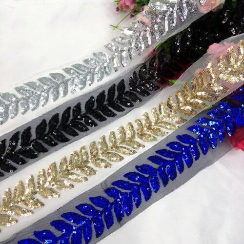 3Yard/Lot Leaf Sequin Embroidered Lace Trim Childrens Dress Dance Clothes Curtain Decoration Fabric Accessories