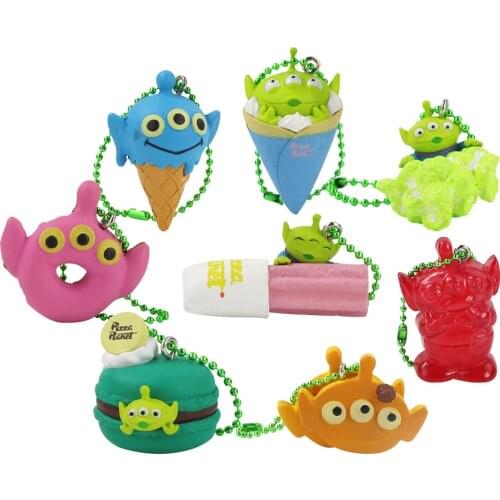 8pcs/Set 3-5cm Toy Story Little Green Men Squeeze Three Eyes Alien Cosplay Food Dessert Cream Action Figure Model Toys Kids GIft