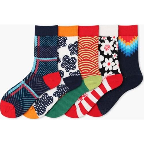 Geometric Hit Color Flower New Silky Happy Socks British Wind Funny Women Men Unisex Socks Cotton Short Cozy Socks Female