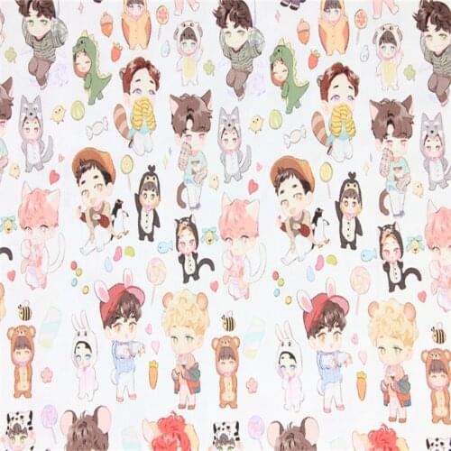 Cartoon Cat Head Cup Bottle 100% Cotton Fabric for Girl Clothes Bedding Set Hometextile Cushion Cover Backpack DIY