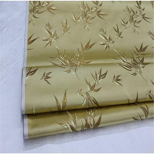 HLQON brocade Bamboo leaf yellow fabric patchwork felt tissue telas bed sheet cheongsam dress children coat cloth 75cm width