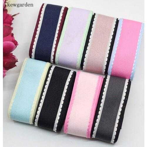 Kewgarden 1" 25 mm Dotted Line Edge Grosgrain Ribbons Handmade Tape DIY Bowknot Satin Ribbon Riband 10 yards / lot