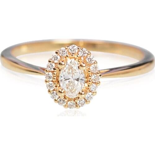 EDI Diamond Halo Engagement Ring Au585 14k Rose Gold Oval Cut Real Natural Diamond 0.24ctw Engagement Ring For Women