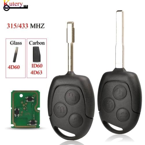 Kutery Remote Car Key For Ford Focus Fiesta Fusion C-Max Mondeo Galaxy C-Max S-Max 3 Buttons 315/433MHZ ID60/4D63 Chip