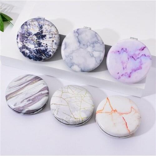 L128 1PCs Marble Pattern Portable Double Sided Mirror Foldable Pocket Makeup Mirror Women Girls Beauty Cosmetic Compact Mirrors