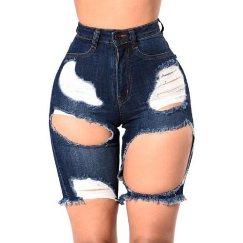 Summer Sexy Ripped Hole Knee Length Jeans Women Skinny High Waist Tassel Short Jeans Lady Party Club Bodycon Pencil Pants