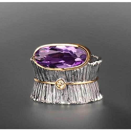 Megin D Hot Sale Classic Office Luxury Purple Gem Alloy Rings for Men Women Couple Family Friend Fashion Design Gift Jewelry